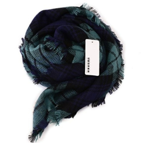 Fall Color Navy Tartan Blanket Scarf Wrap Shawl - Picture 2 of 8